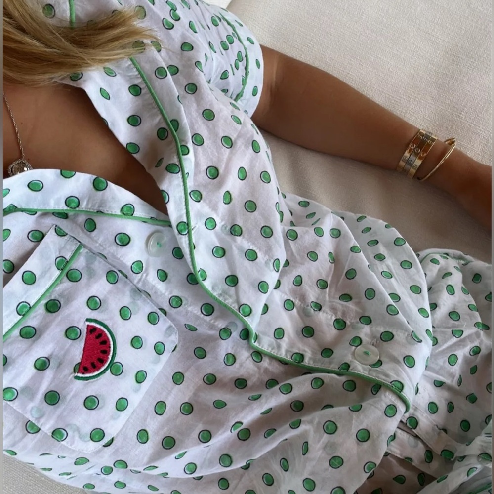 Roller Rabbit Green Polka Dot Watermelon Appliqué Sleepwear